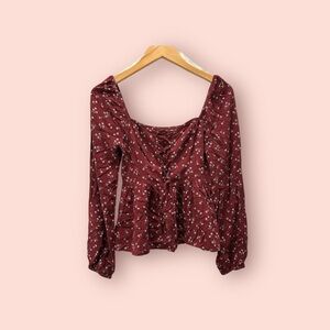 Aeropostale Red Long Sleeve Tie Front Peplum Blouse